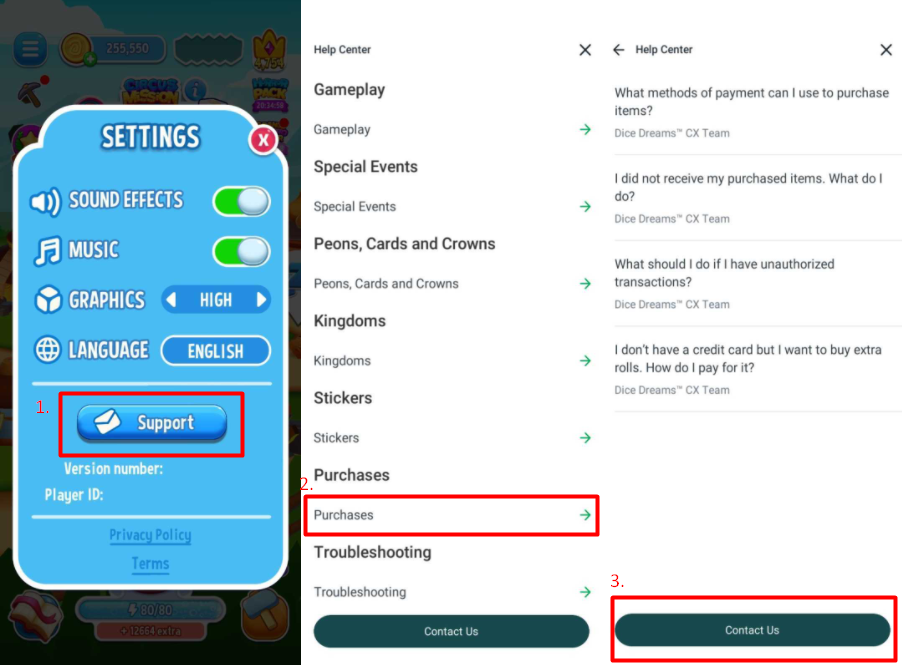 How do I contact Support? Dice Dreams™